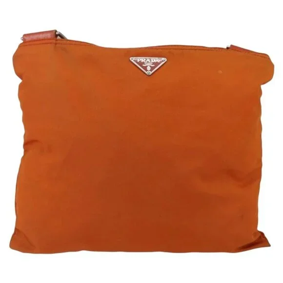 PRADA Shoulder Bag Nylon Orange Silver Auth 152258